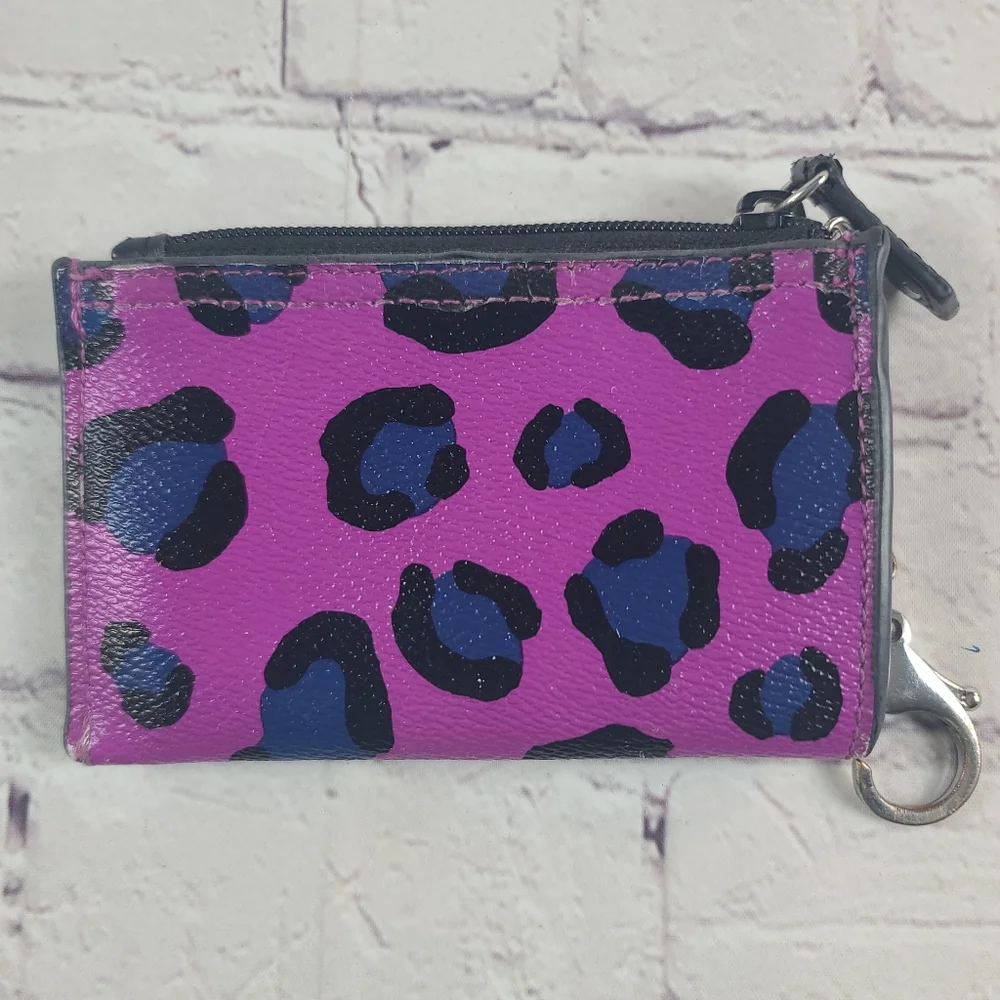 Vera Bradley Leather Leopard Coin Purse Purple - Picture 2 of 5